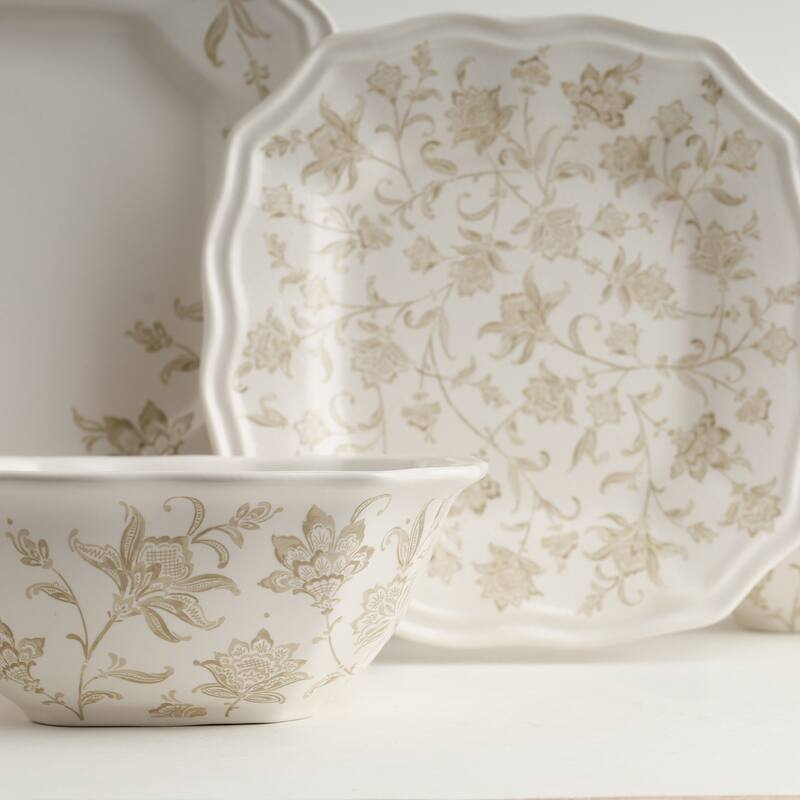 Batik Toile Taupe Porcelain 12 Pc Dinnerware Set