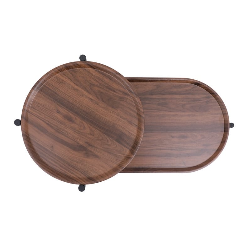 Round Coffee Table with Storage Tray 2 Tier Oval End Tables Wooden Small Side Table for Living Room