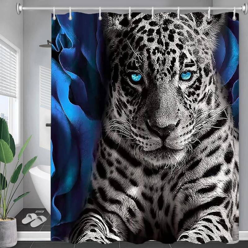 Blue Rose and Leopard Shower Curtain Bathroom Set, 72" x 72"