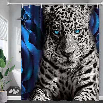 Blue Rose and Leopard Shower Curtain Bathroom Set, 72" x 72"