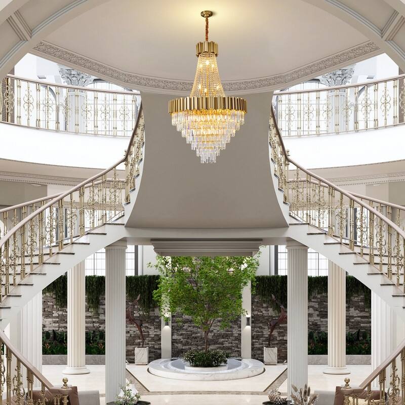 KAYLA Large Crystal Chandelier - 35.4"Modern 6-Tier 17-Light Chrome Ceiling Light, Luxury K9 Crystal