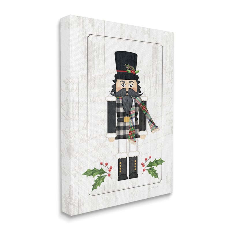 Stupell Christmas Holly Nutcracker Winter Plaid Coat Canvas Wall Art - White