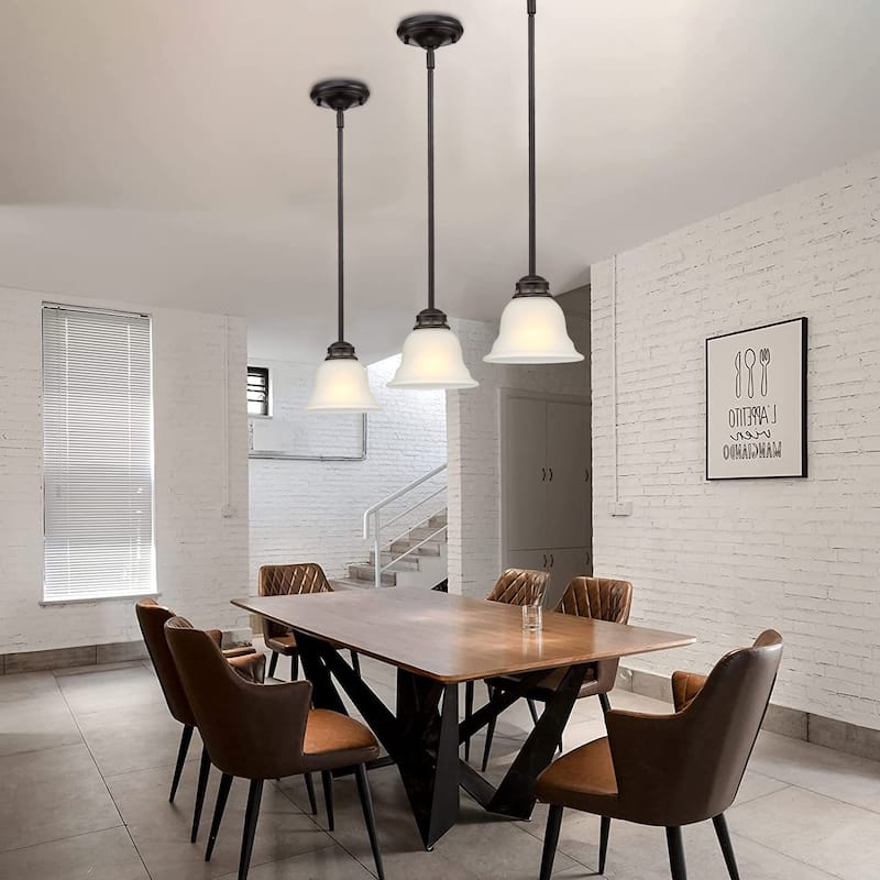 1-Light Kitchen Island/Mini Pendant with White Glass Shade and Matte Black finish