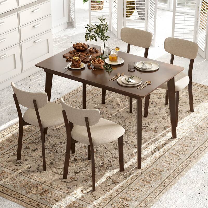 Gymax 48'' Wooden Dining Table for 4 People w/ Rubber Wood Legs for