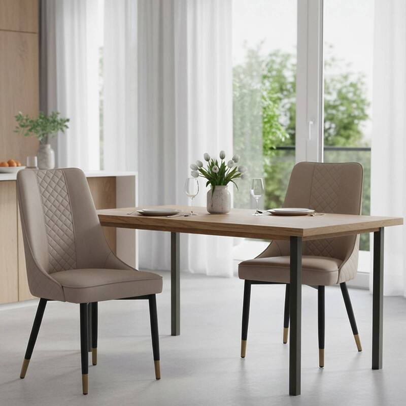Allure Modern High Back Fabric/Leather Upholstered Dining Chairs with Oak Wood Legs and Diamond Stitching (Set of 2)