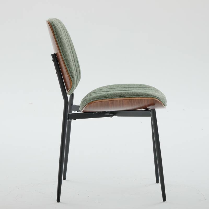 Linen Upholstered Dining Chairs Set of 2, Kitchen Chairs with Walnut Bentwood Back, Armless Side Chairs with Metal Tapered Legs
