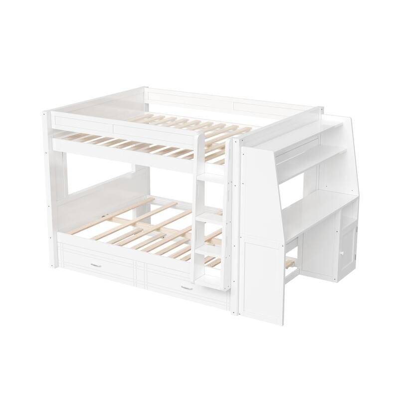 Roomfitters Full Over Full Bunk Bed with Built-In Desk, Bookshelves and Trundle