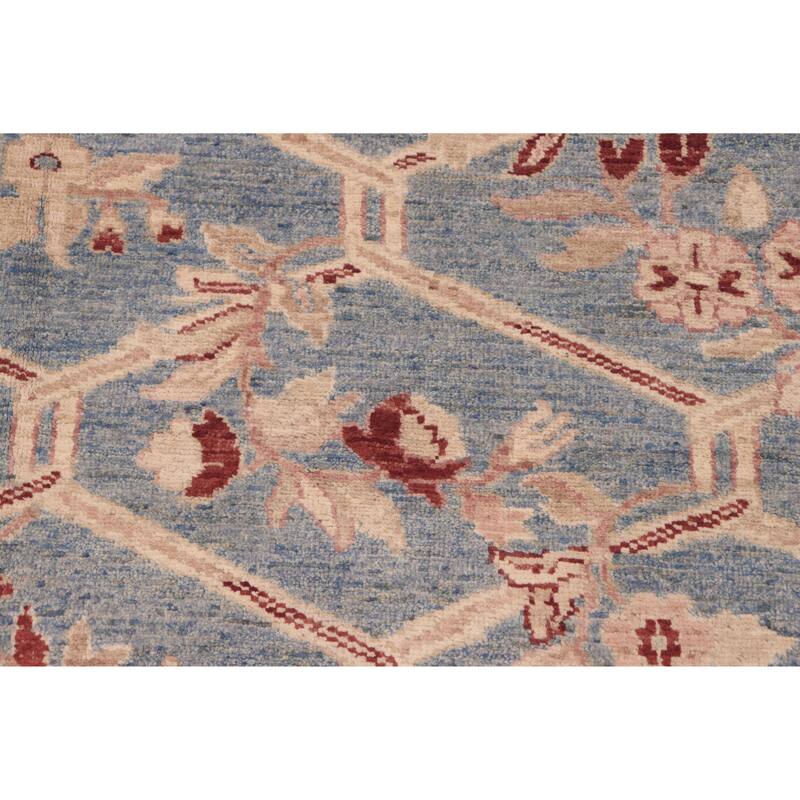 Hexagonal Trellis Floral Hand-Knotted Wool Area Rug