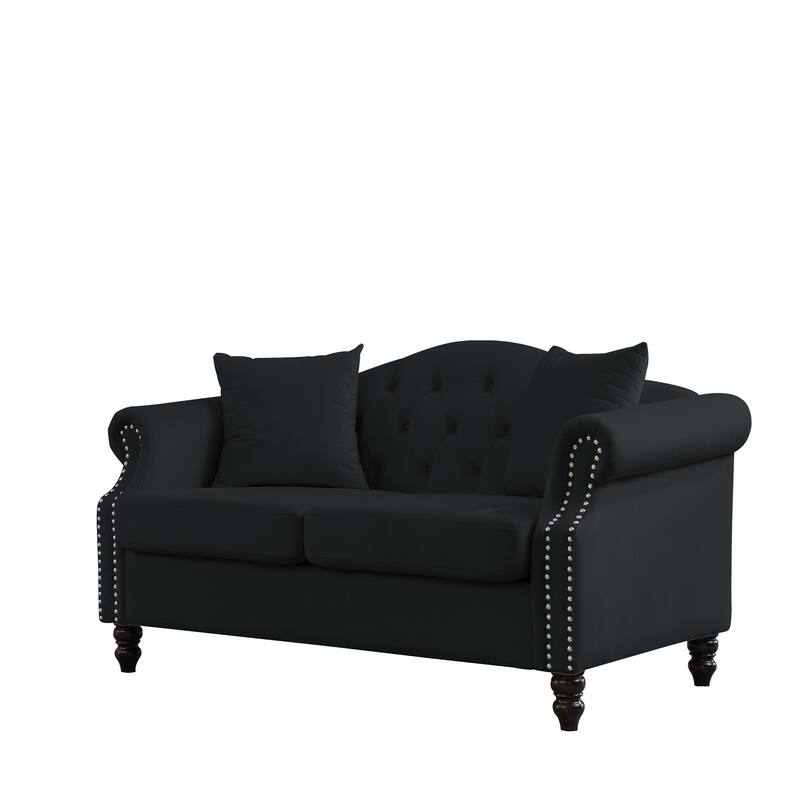 Modern Velvet Button Tufted Upholstered Sofa with Nailhead Armrests