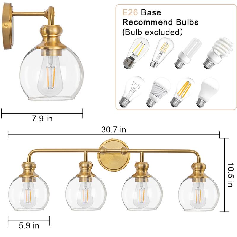 4-Light Dimmable Vanity Light with Clear Glass Shades