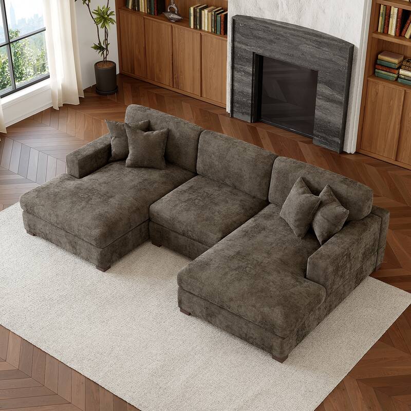 Oversized Chenille Modular Sectional Sofa With Deep Seat