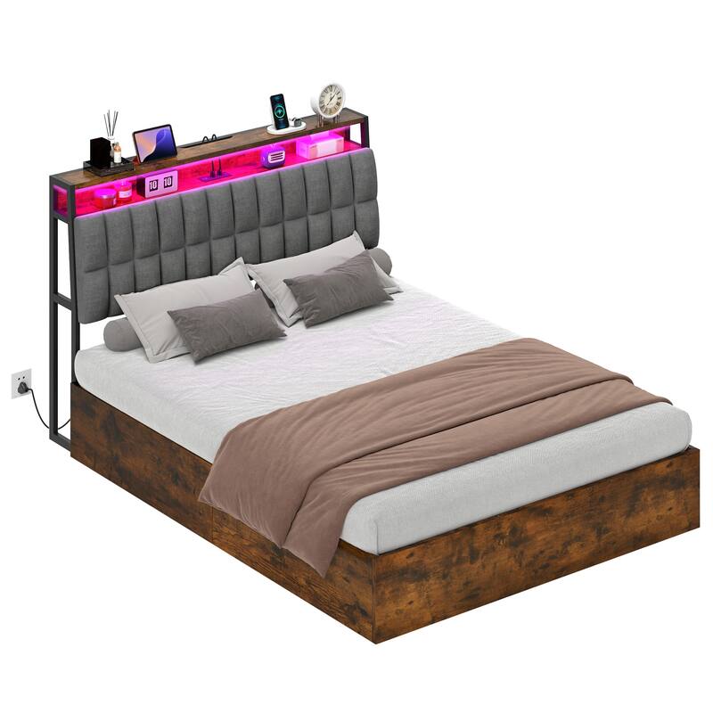 Moasis Lift-Up Storage Bed Frame with Charging Station & Storage Headboard
