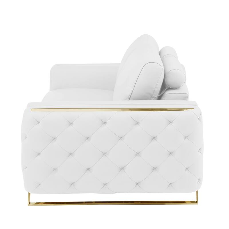 HomeRoots 72" White And Gold Genuine Leather Loveseat
