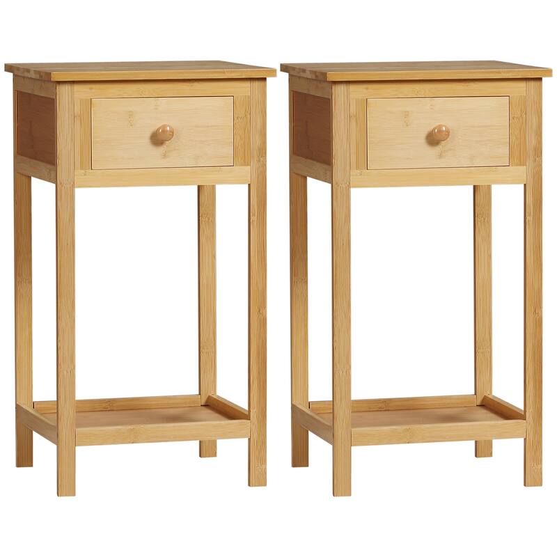 Side Table Narrow End Table with Drawer and Storage Shelf