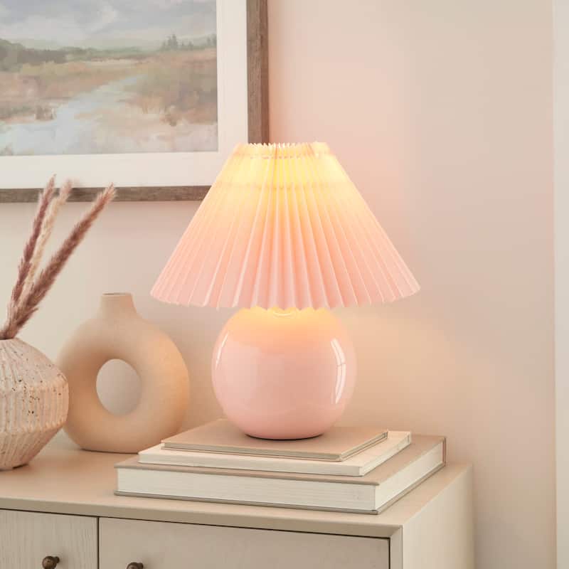 Nourison 13" Round Ceramic Table Lamp with Pleated Shade