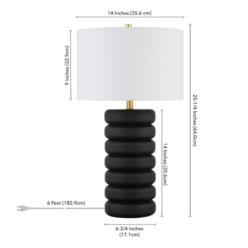 25” High Contemporary Ceramic Table Lamp with Drum Shade E26 Base for Bedroom or Living Room - 25” H x 14”W x 14”D