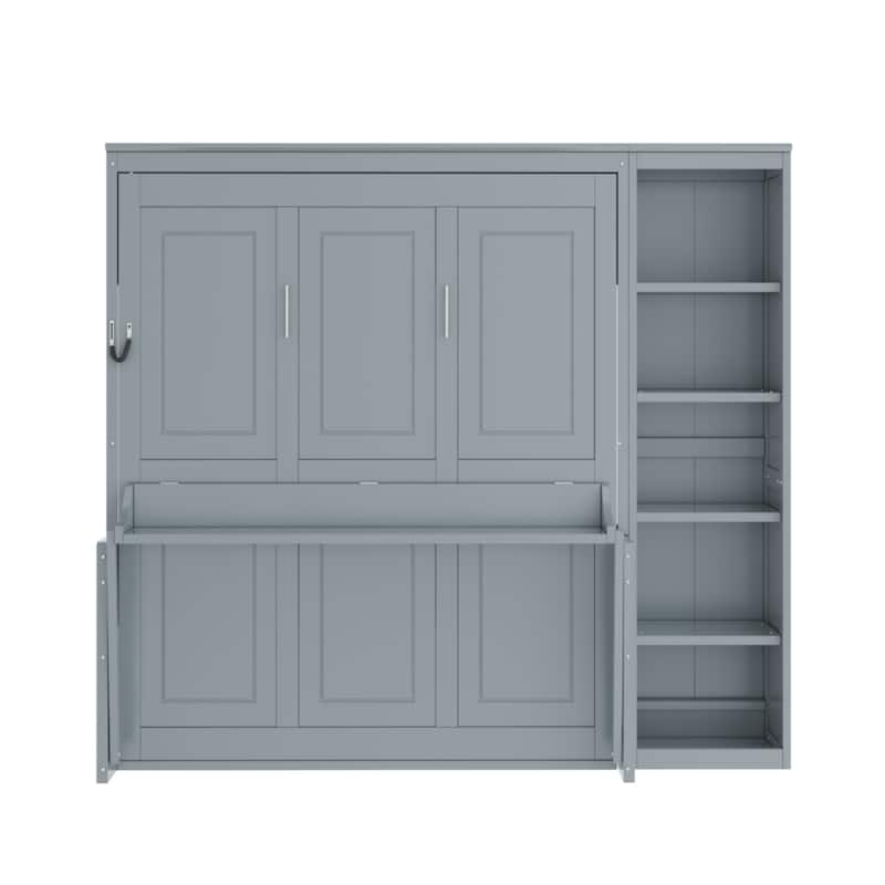 Murphy Bed with Bookshelf, Foldable Platform Bed with Desk, Storage Bed