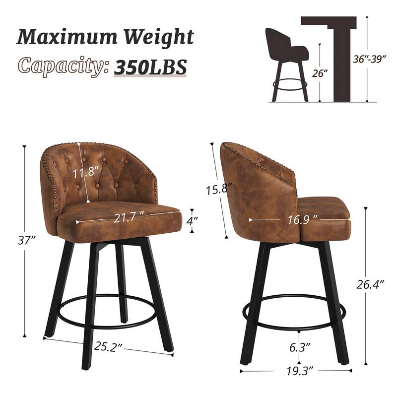 LUE BONA 26" Swivel Counter Height Swivel Bar Stools Set of 4 Upholstered Counter Stools - 26" H