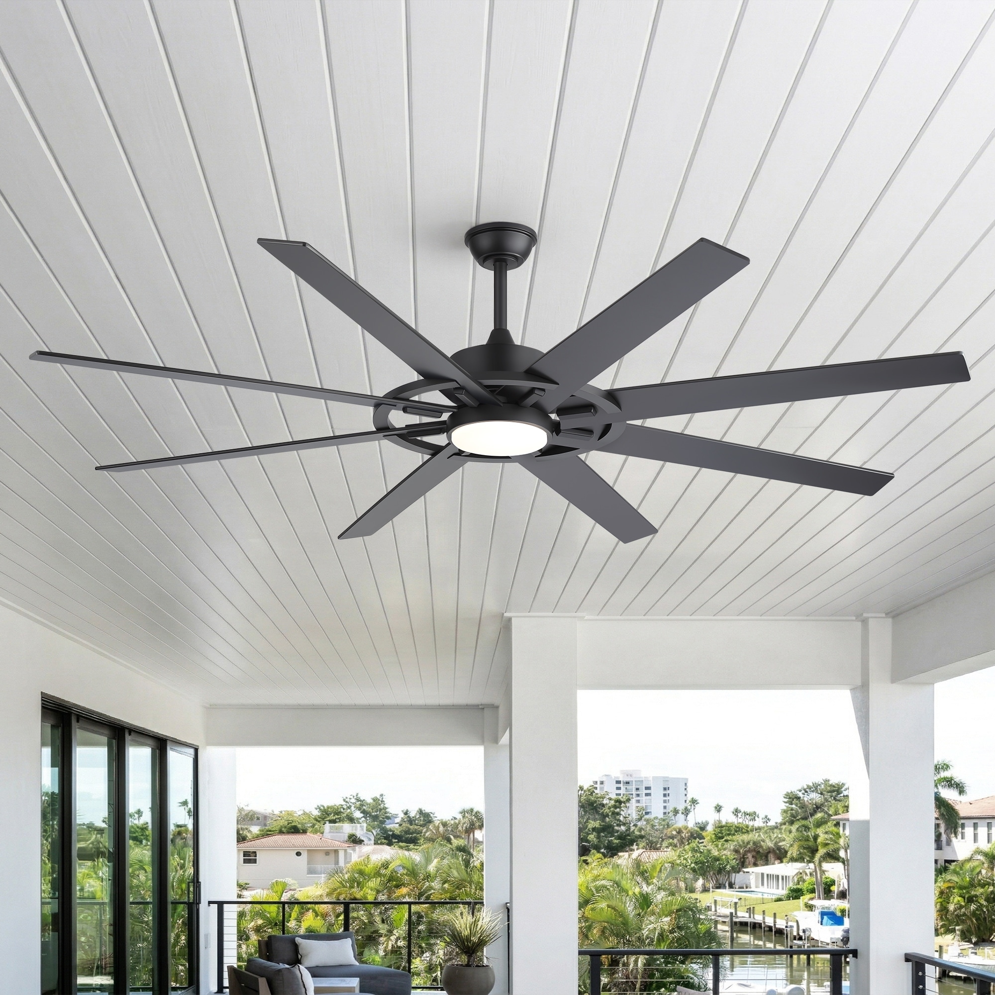 72-Inch LED Ceiling Fan with Light, Remote Control, DC Motor, 6-Speed Fan, Dimmable 3CCT LED, Reversible Walnut/Black Blades