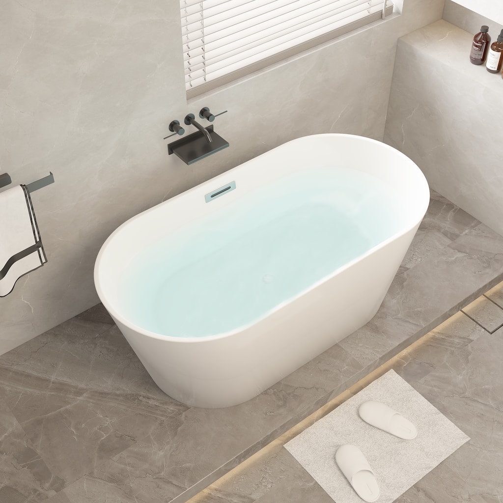 54"/59"/67" Acrylic Freestanding Bathtub, Soaking Bathtubs with Overflow & Pop-up Drain, White Stand Alone Tub