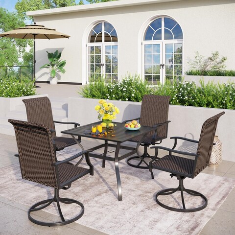 Sophia & William Outdoor Patio 5-Piece Dining Set, 1 Metal Dining Table and 4 PE Rattan Swivel Chairs