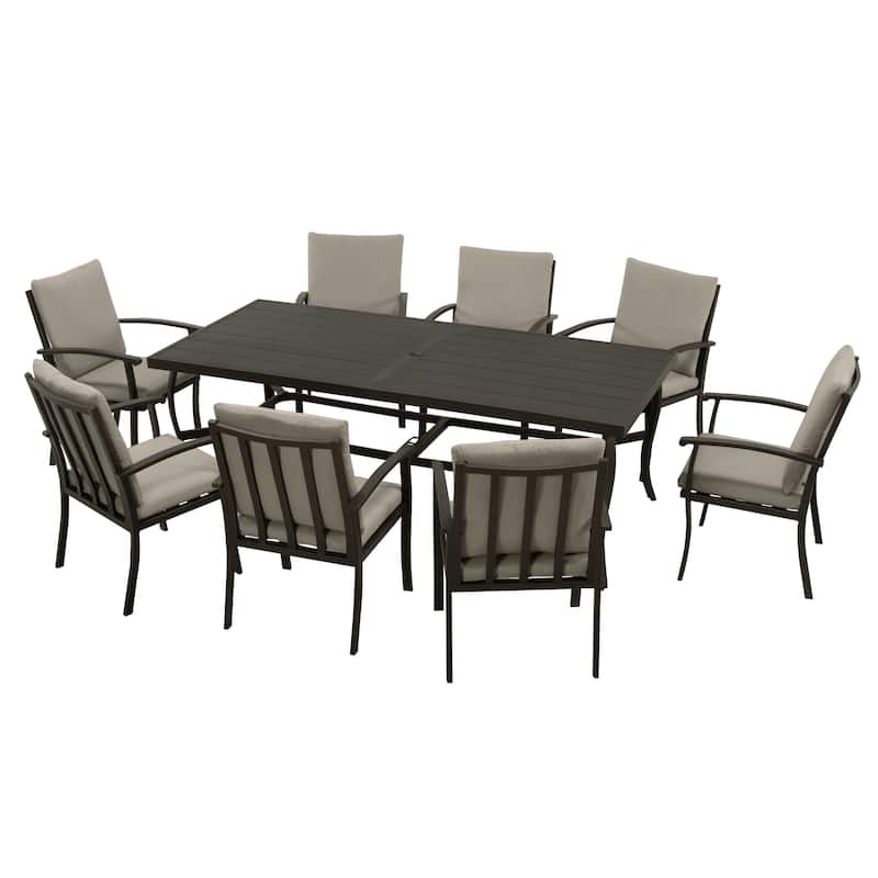 EGEIROS LIFE AluLux 9-Piece Aluminum Patio Dining Set with Washable Cushions