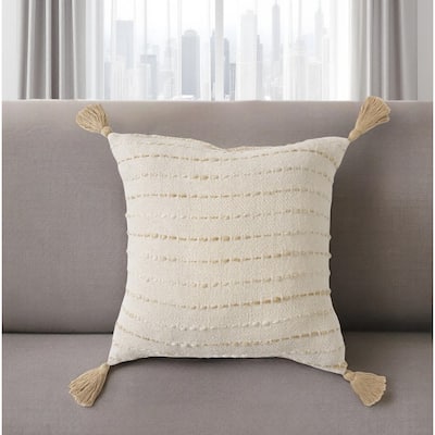 20" White Cotton Pillow With Tassels Edges