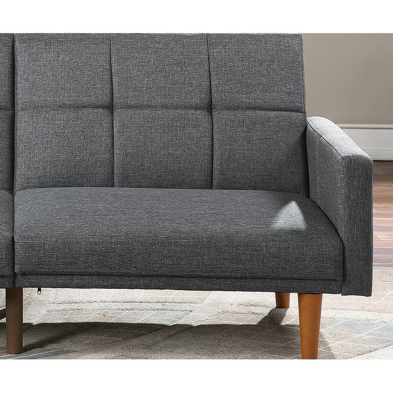 Transitional Fabric Adjustable Loveseat Couch, Convertible Sofa Bed with Tufted Cushion Back & Square Arms
