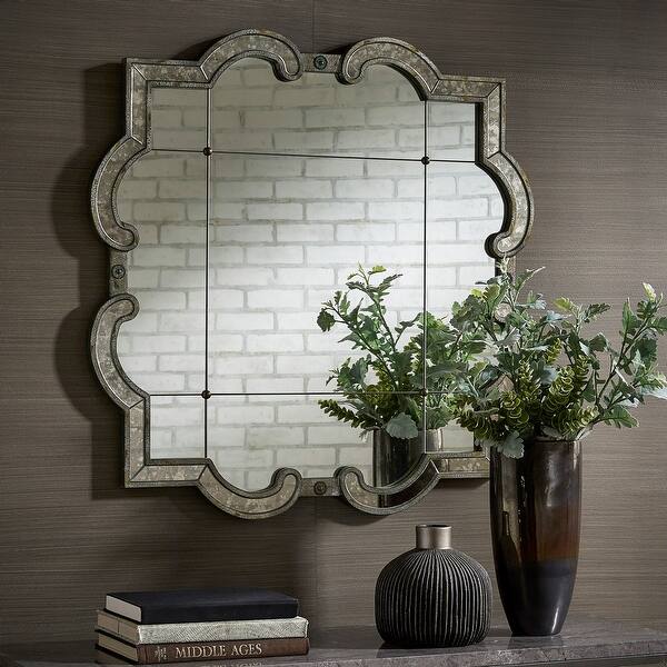 Fantina Antique Silver Paned Wall Mirror by iNSPIRE Q Classic Bed