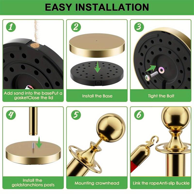 4PCS Gold Stanchion Posts with Velvet Ropes Set,Black Hollow Base