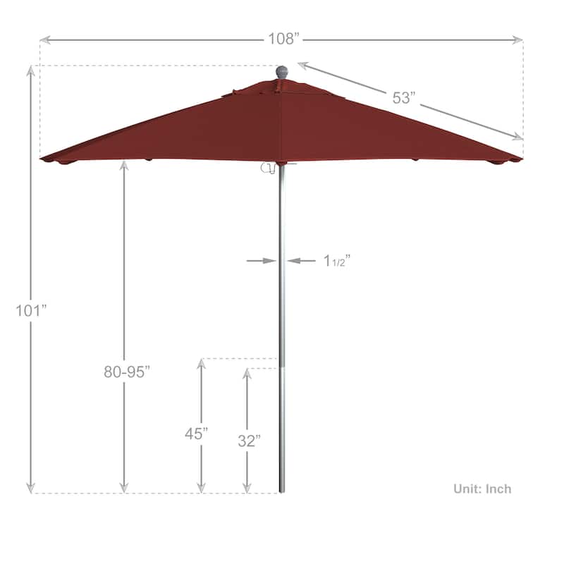 California Umbrella 9' Rd. Aluminum Frame, Fiberglass Rib Patio Umbrella, Push Open,Anodized Silver Finish, Sunbrella Fabric