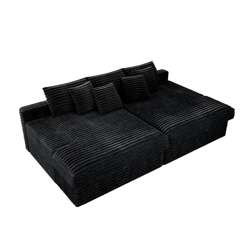 Roomfitters 118.1" Modular Sectional Sofa, 2-Piece Compressed Cloud Couch, No Assembly Required, Plush Corduroy, Black