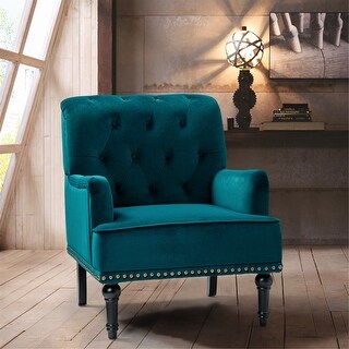 Tufted Velvet Fabric Upholstery Living Room Chairs, Accent Chair Armchair with Rubber Wood Legs and Nailhead Trim