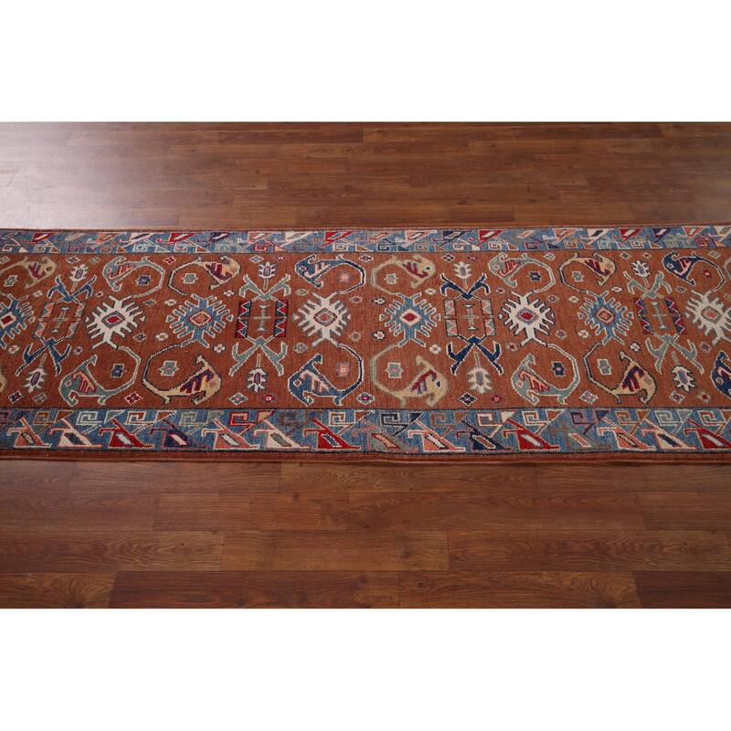 Kazak Oriental Runner Rug Handmade Traditional Orange Wool Carpet - 2'5" x 9'8"