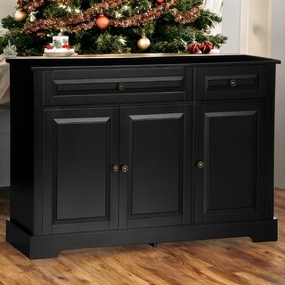 Black Kitchen Buffet Cabinet with Storage and Adjustable Shelves for ...