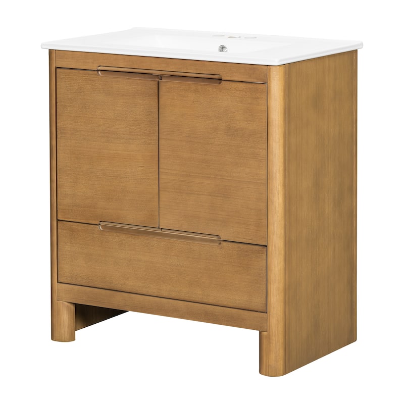 Christopher Knight Home - Harlow Modern 30" Bathroom Vanity with Ceramic Sink, Soft-Close Doors & Drawer, Adjustable Shelf