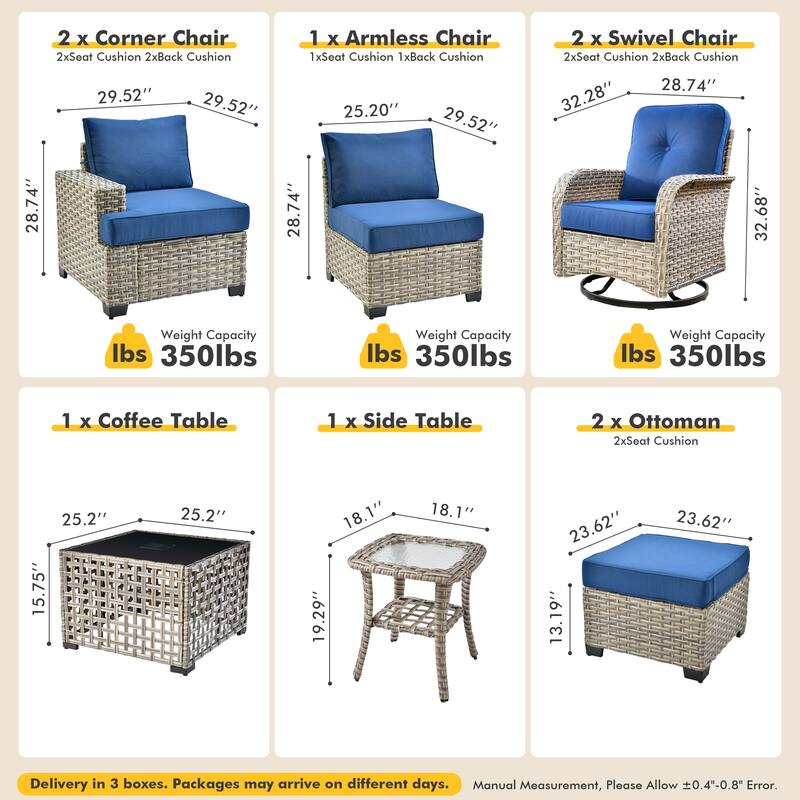 XIZZI 9-piece Patio Furniture Outdoor Wicker Sofa Seating Set