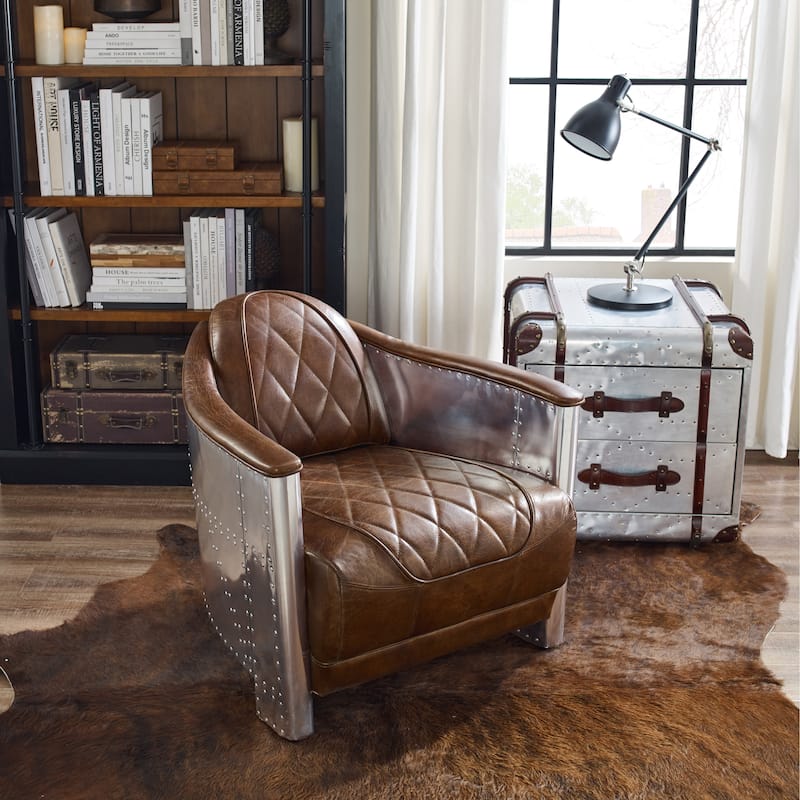 Art Leon IndustrIal Retro Top Grain Leather & Aluminum Accent Chair