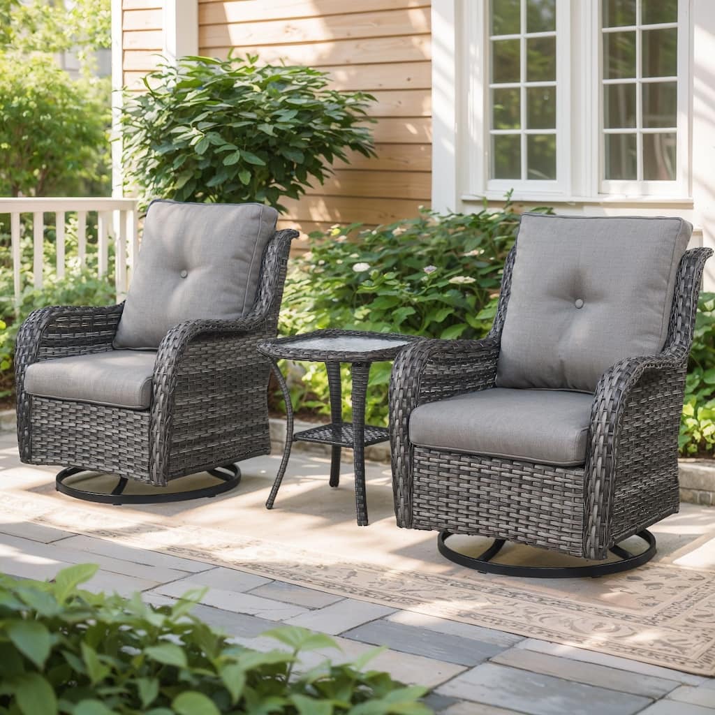 Outside Swivel Chairs with Cofee Table Grey-Grey - Grey