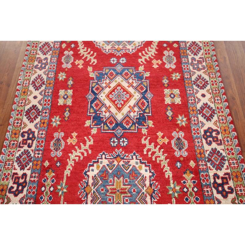 Red Kazak Oriental Accent Rug Handmade Wool Carpet - 3'2" x 5'6"