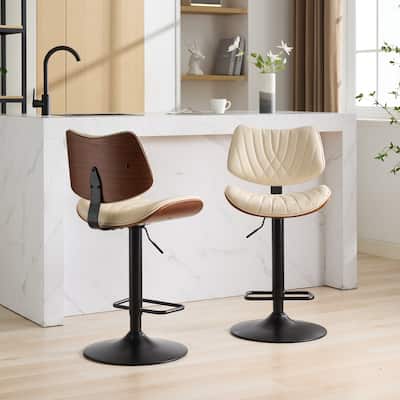 360°Swivel Bar Stools Set of 2, Adjustable Counter Height Leather Upholstered Bar Chairs