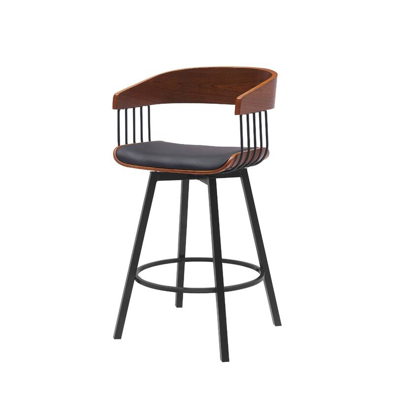 Modern Faux Leather Swivel Counter Stool with Arms and Footrest 27" Seat Height and Metal Legs