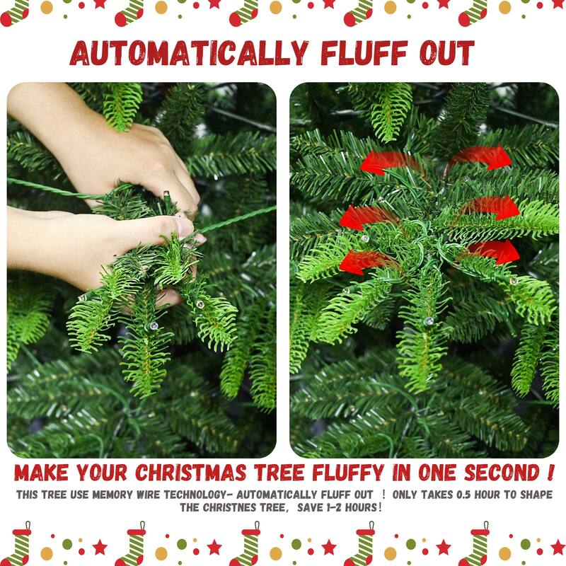 4ft Christmas Tree with 100 Warm White LED Lights, 298 PE+PVC Tips, Auto-Unfold Memory Wire, Hinged Structure & Metal Stand