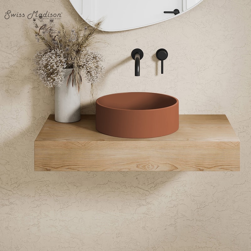 Lisse 14.5" Concrete Round Vessel Sink In Matte Terracotta - 14.5