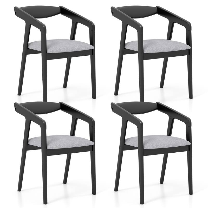 Gymax 4 PCS Wooden Dining Chair w/ Rubber Wood Frame Armrests Padded - Black+Grey
