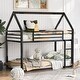 preview thumbnail 24 of 28, Metal Frame House Bed Twin Over Twin Bunk Beds with Roof and Built-in Ladder, No Box Spring Needed, Bunk Low Floor Bed Black - Twin