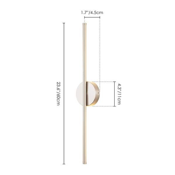 dimension image slide 9 of 13, 1-Light Black/ Gold/ Nickel Modern Long Linear Strip Wall Sconce Dimmable LED Bathroom Vanity Light