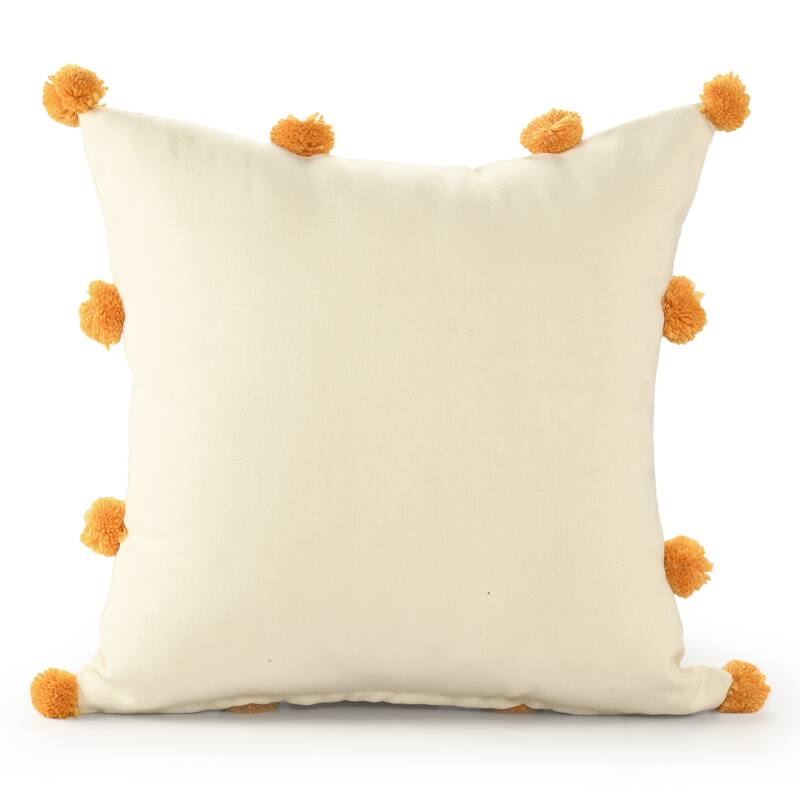 Beach Printed Square Throw Pillow with Pom-Pom - 18" - Beige and Orange