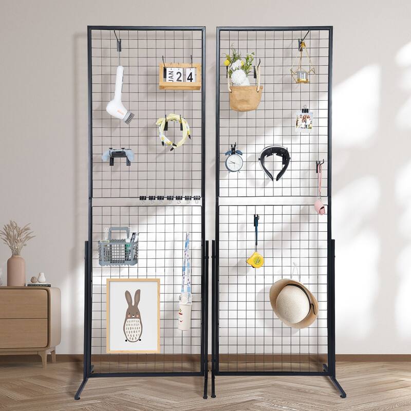 Black Steel Gridwall Display Panels with Hooks, Folding Stand - 22.7" L x 0.6" W x 33" H