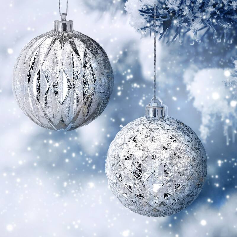 6ct Silver Mercury Faceted Shatterproof Christmas Ball Ornaments 5"(125mm)